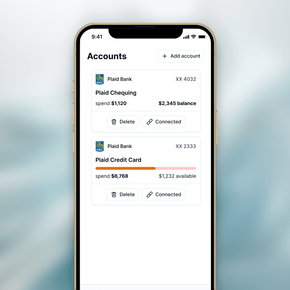 Connect Bank Accounts & Cards interface