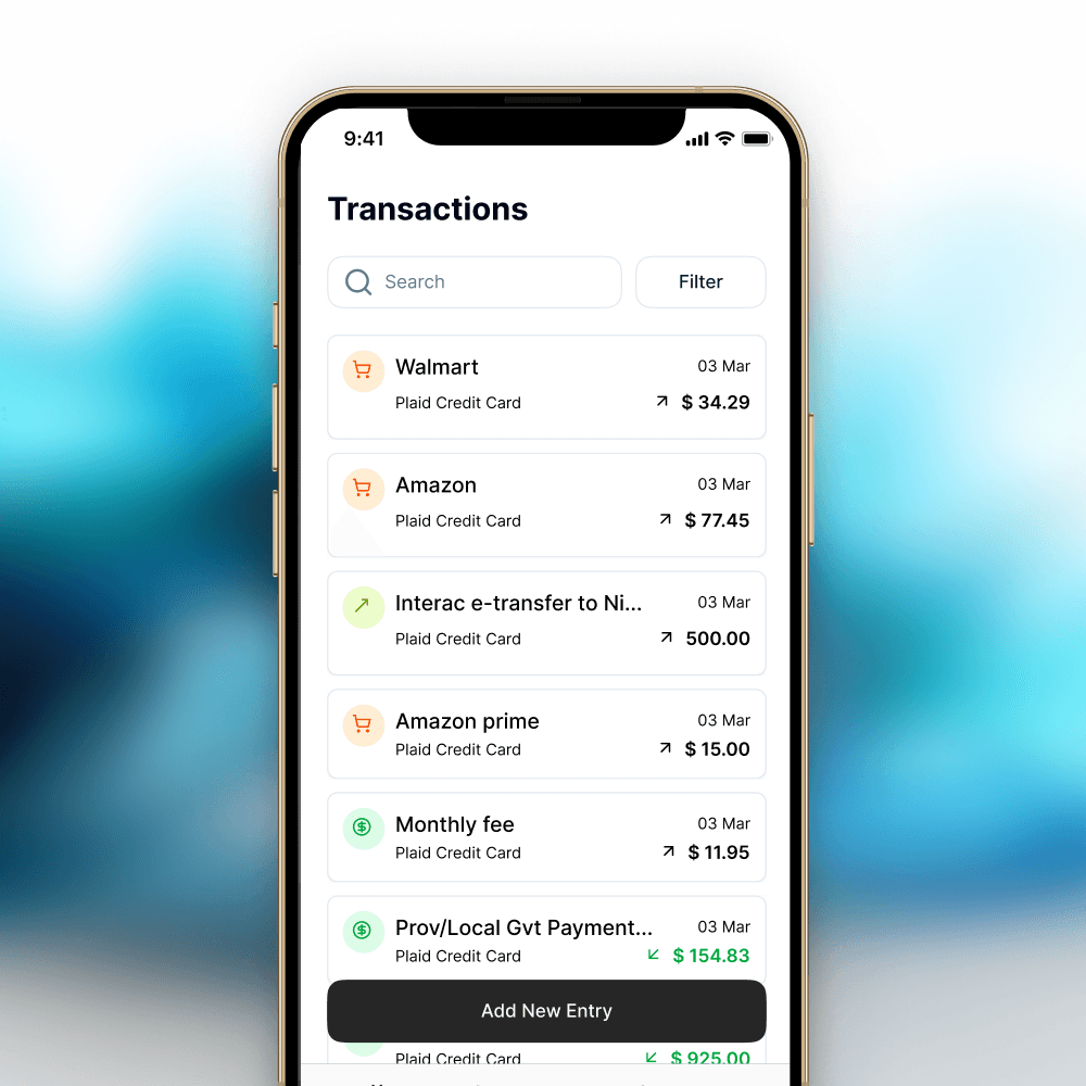 Track Income & Expenses interface